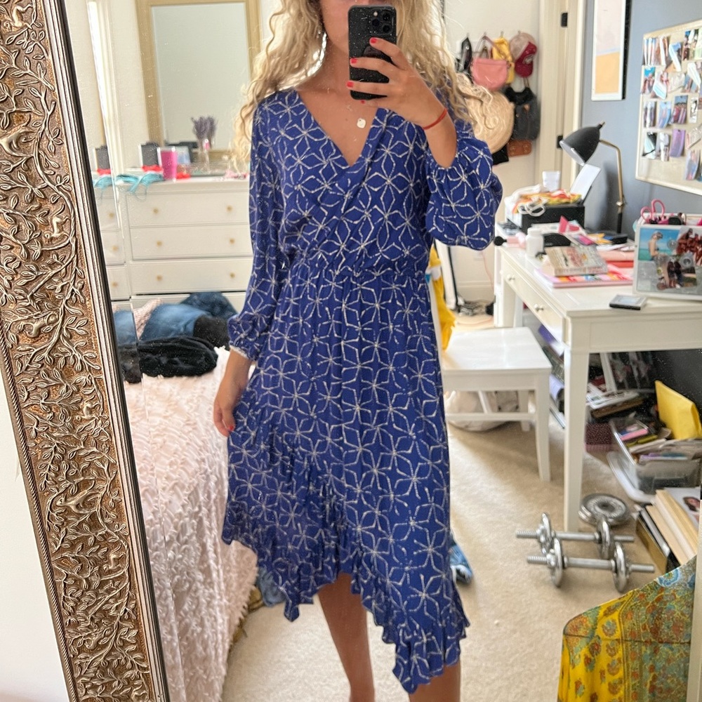 Anthropologie Blue Starburst Print Midi Dress